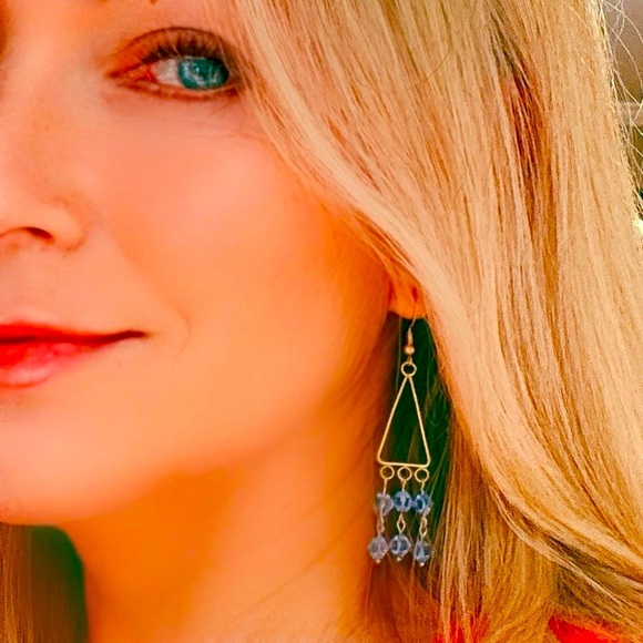 Elegant Blue and Gold Dangle Earrings - Picture 1 of 3